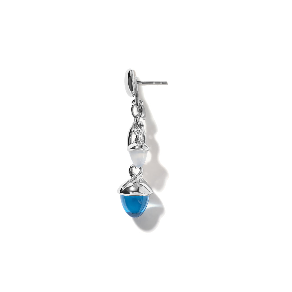 Tamara Comolli MIKADO Ohrringe Dangling 2 Acorns 'Ocean' (E-M-d-2-Oce-wg) aus Weißgold mit Mondstein