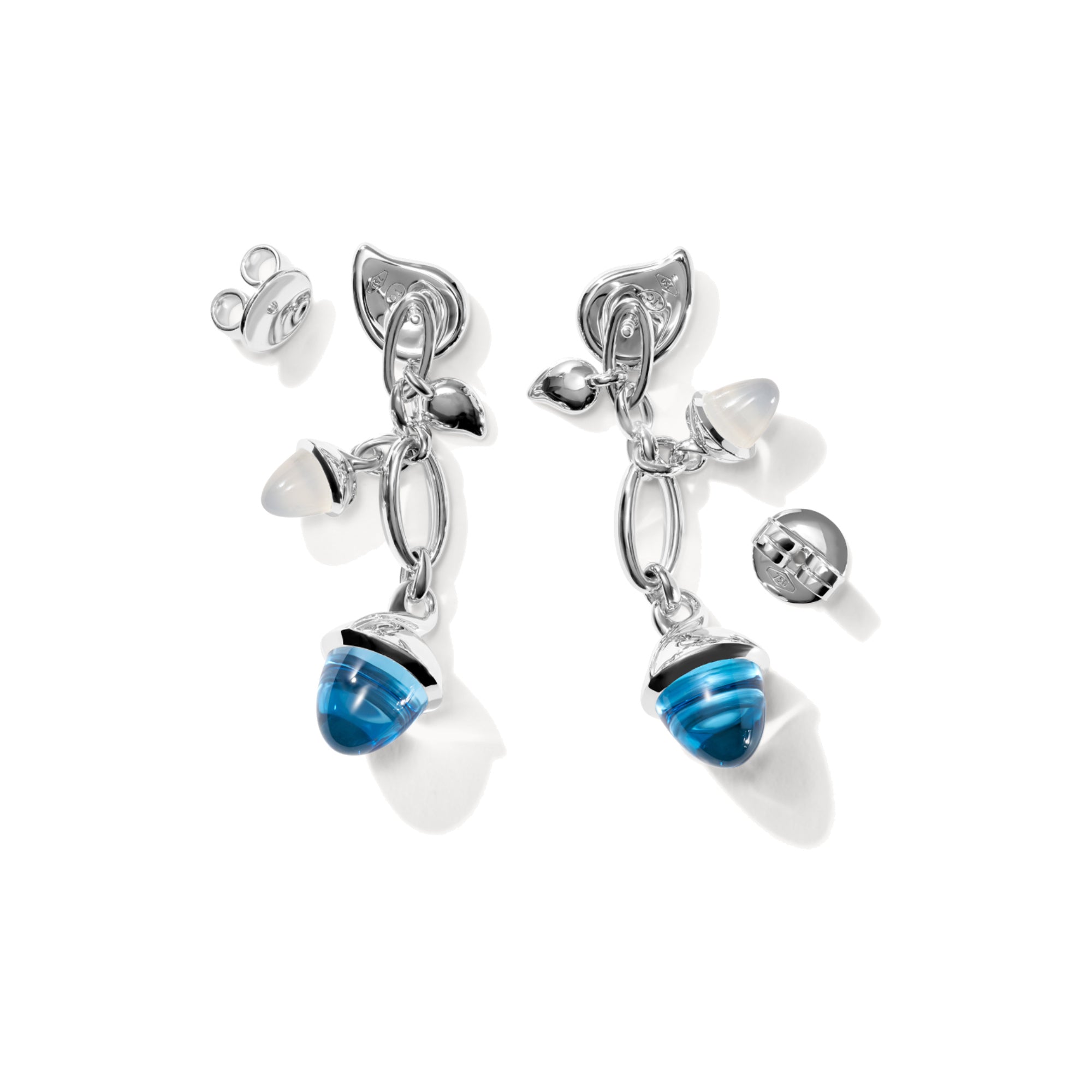 Tamara Comolli MIKADO Ohrringe Dangling 2 Acorns 'Ocean' (E-M-d-2-Oce-wg) aus Weißgold mit Mondstein
