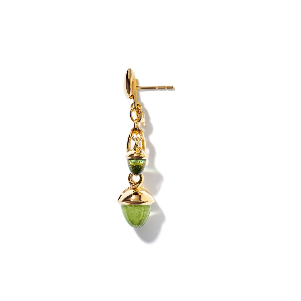 Tamara Comolli MIKADO Ohrringe Dangling 2 Acorns 'Rainforest' (E-M-d-2-RF-yg) aus Gelbgold mit Peridot und Turmalin
