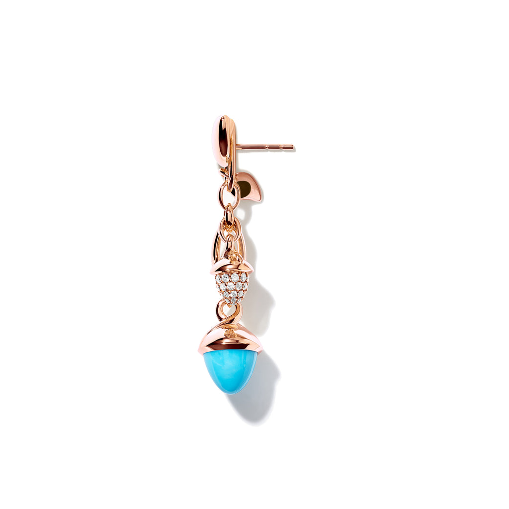 Tamara Comolli MIKADO Ohrringe Dangling 2 Acorns 'Turquoise' (E-M-d-2-Tur-p-rg) aus Roségold mit Diamant und Türkis