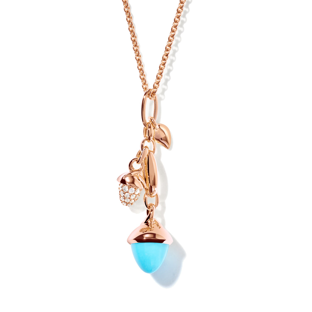 Tamara Comolli MIKADO Ohrringe Dangling 2 Acorns 'Turquoise' (E-M-d-2-Tur-p-rg) aus Roségold mit Diamant und Türkis
