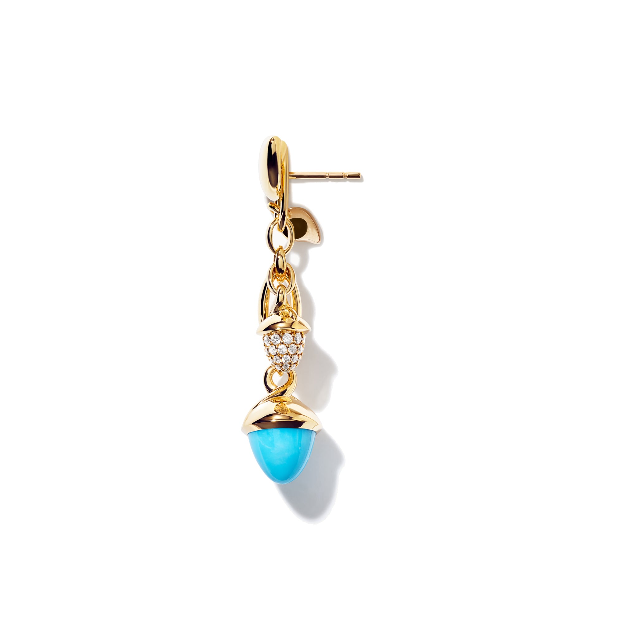 Tamara Comolli MIKADO Ohrringe Dangling 2 Acorns 'Turquoise' (E-M-d-2-Tur-p-yg) aus Gelbgold mit Diamant und Türkis