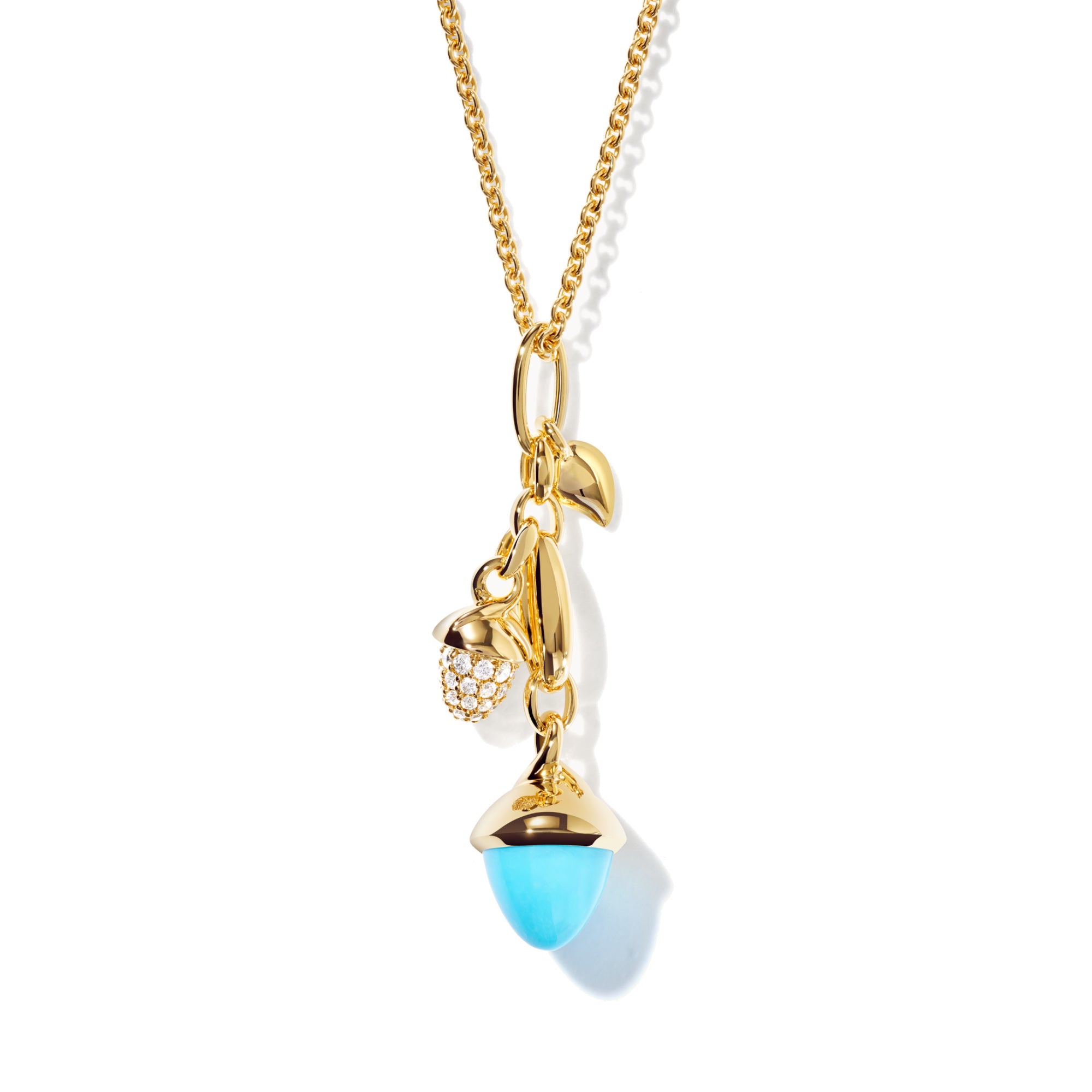 Tamara Comolli MIKADO Ohrringe Dangling 2 Acorns 'Turquoise' (E-M-d-2-Tur-p-yg) aus Gelbgold mit Diamant und Türkis