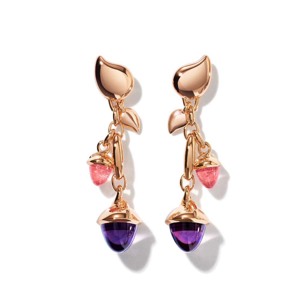 Tamara Comolli MIKADO Ohrringe Dangling 2 Acorns 'Wildberry' (E-M-d-2-WB-rg) aus Roségold mit Amethyst und Turmalin