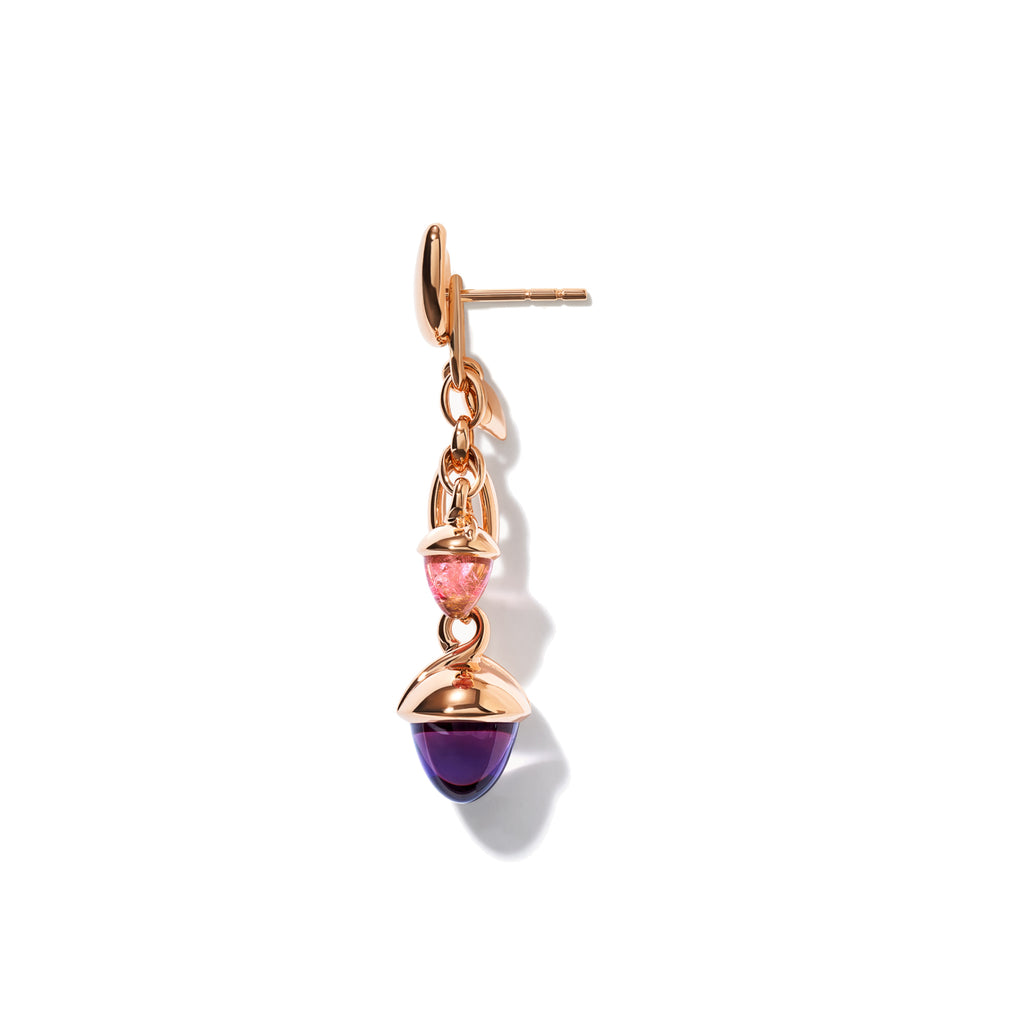 Tamara Comolli MIKADO Ohrringe Dangling 2 Acorns 'Wildberry' (E-M-d-2-WB-rg) aus Roségold mit Amethyst und Turmalin