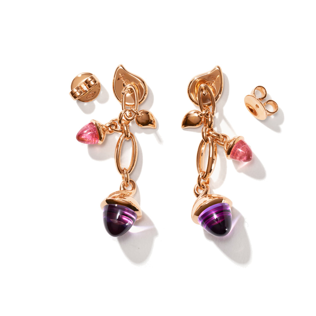 Tamara Comolli MIKADO Ohrringe Dangling 2 Acorns 'Wildberry' (E-M-d-2-WB-rg) aus Roségold mit Amethyst und Turmalin