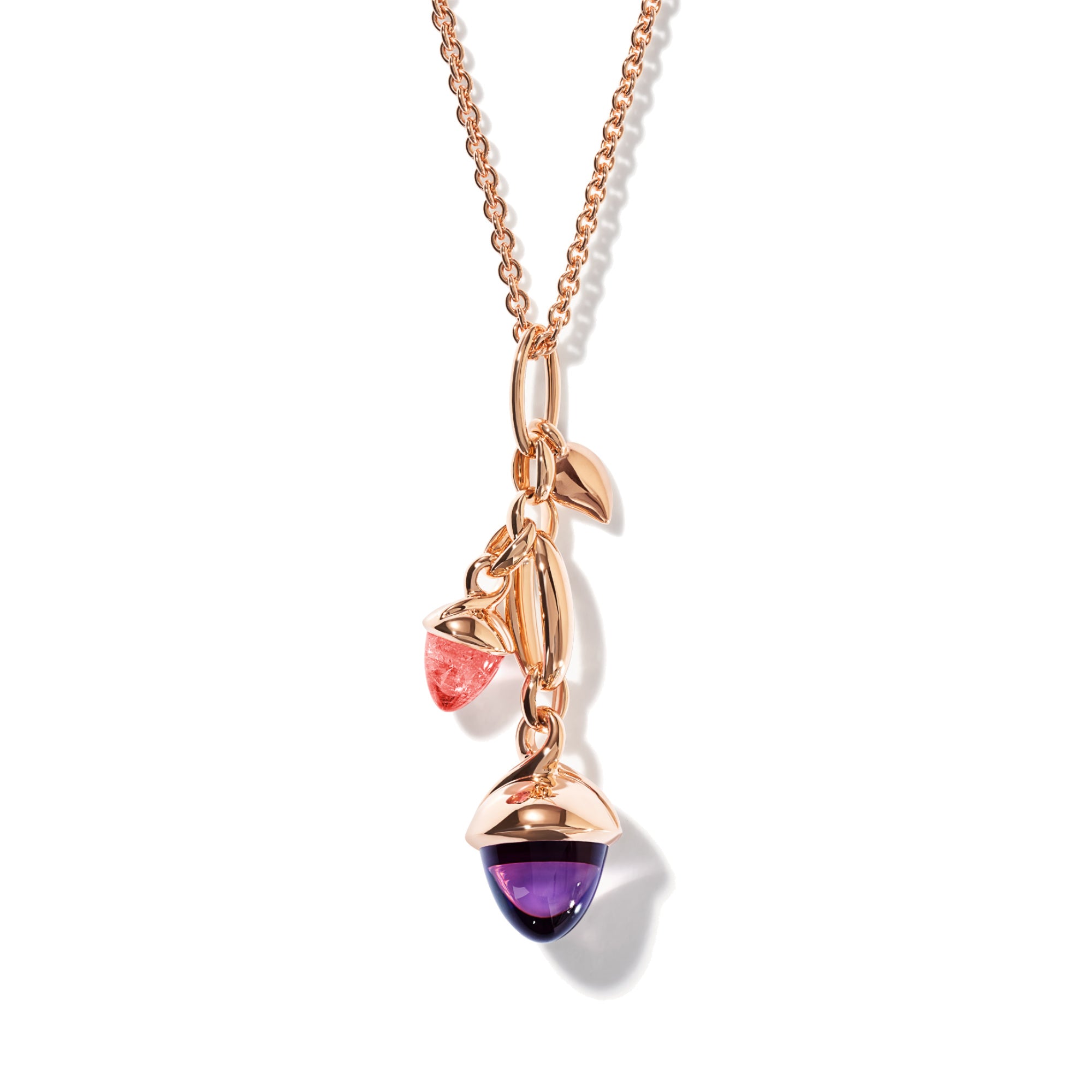 Tamara Comolli MIKADO Ohrringe Dangling 2 Acorns 'Wildberry' (E-M-d-2-WB-rg) aus Roségold mit Amethyst und Turmalin