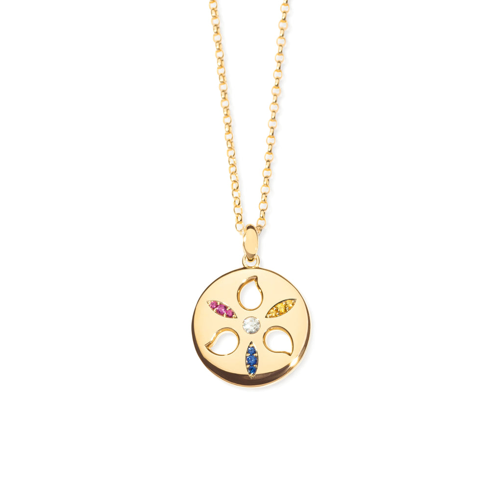 Tamara Comolli SAND DOLLAR Anhänger Large (P-SD-l-yg) aus Gelbgold mit Diamant, Rubin und Saphir