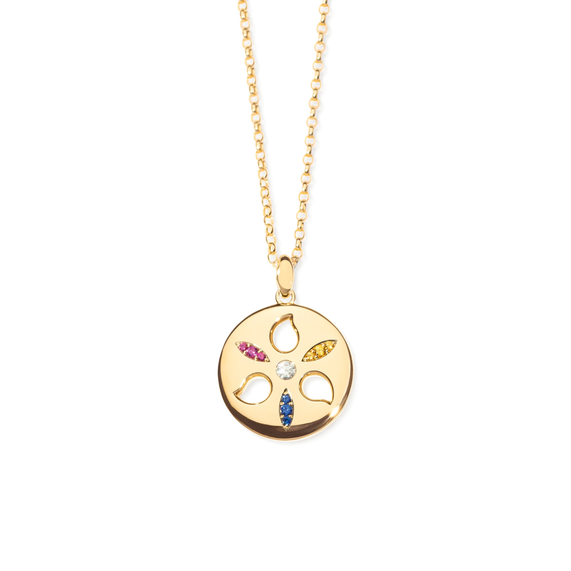 Tamara Comolli SAND DOLLAR Anhänger Large (P-SD-l-yg) aus Gelbgold mit Diamant, Rubin und Saphir