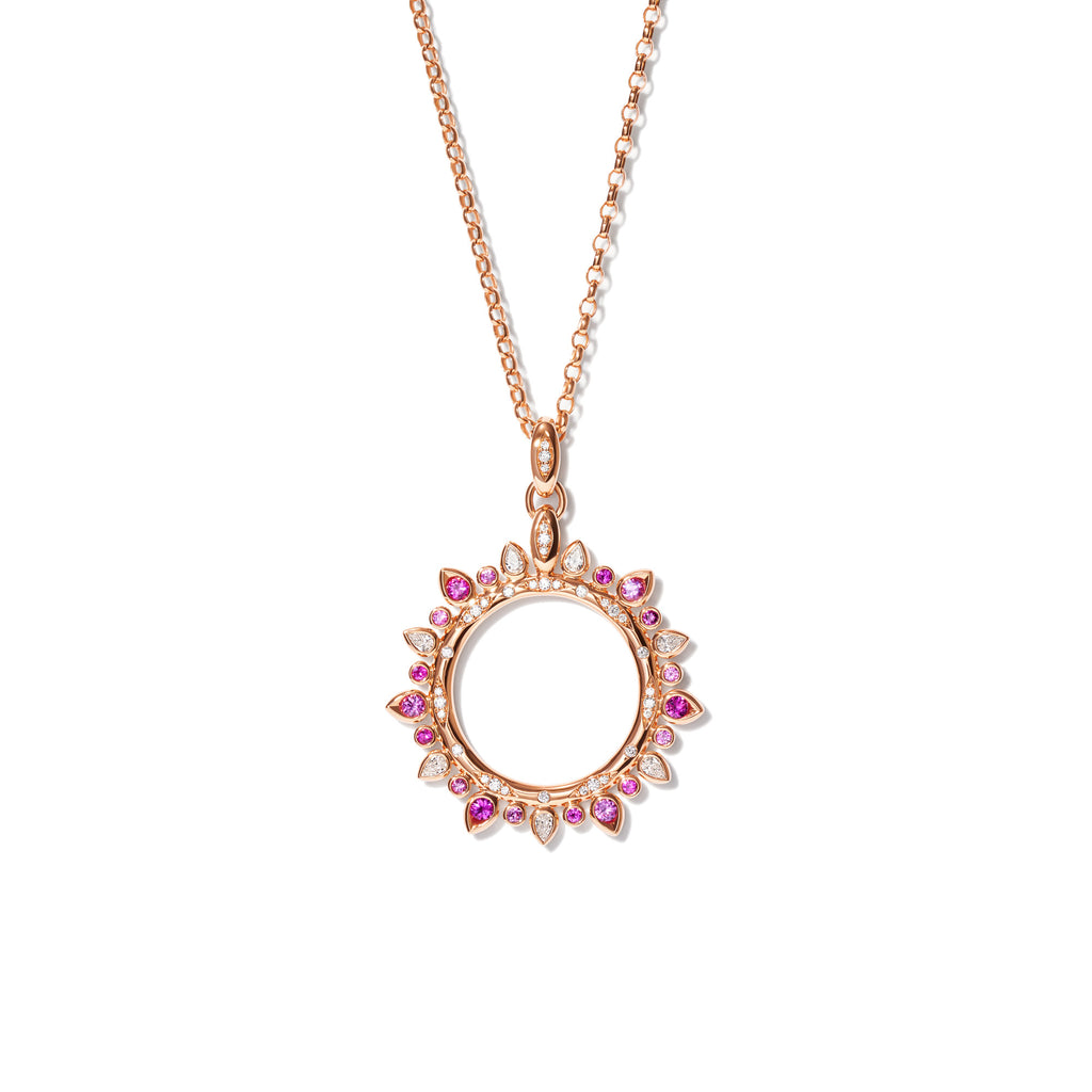 Tamara Comolli SIGNATURE Anhänger Sun 'Blush' Large (P-SIG-Sun-l-Blu-rg) aus Roségold mit Diamant und Saphir
