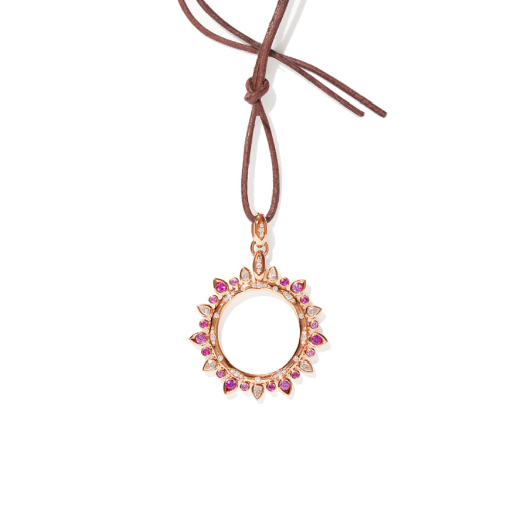 Tamara Comolli SIGNATURE Anhänger Sun large 'Blush' (P-SIG-Sun-l-Blu-rg) aus Roségold mit Diamant und Saphir