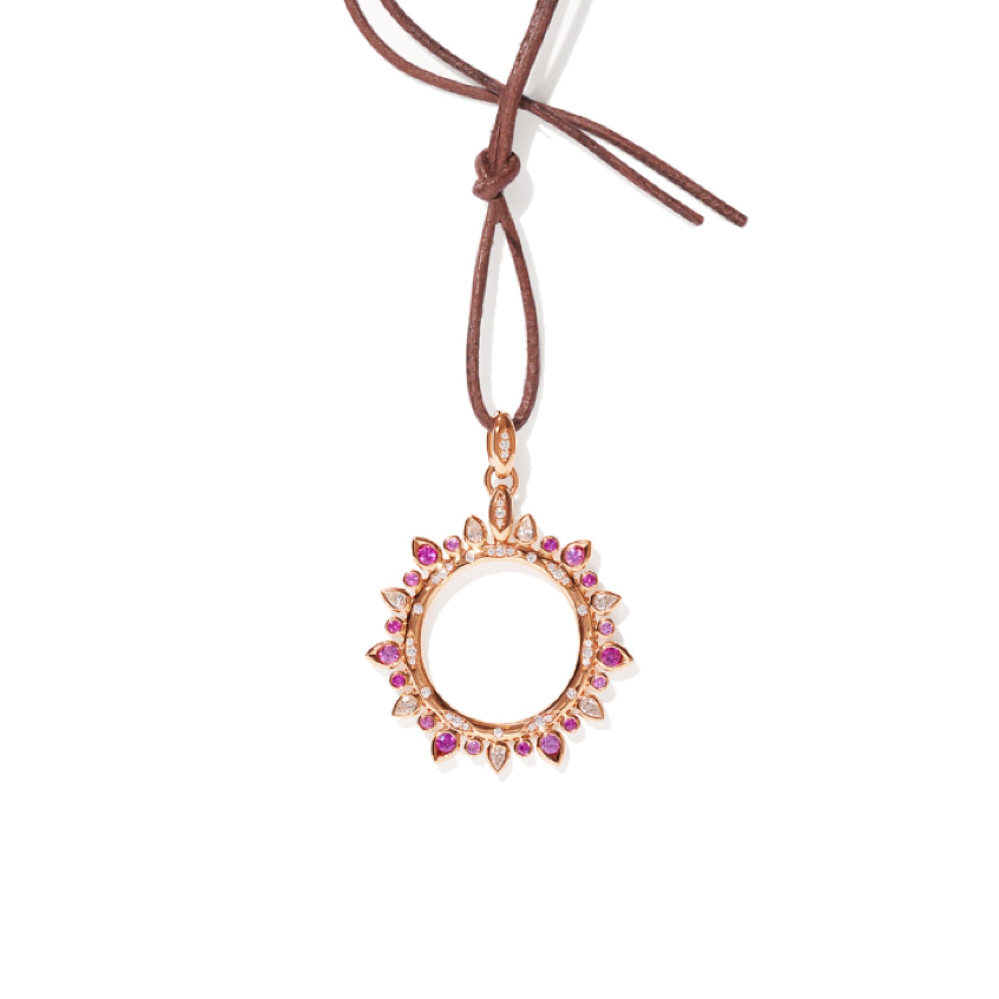 Tamara Comolli SIGNATURE Anhänger Sun large 'Blush' (P-SIG-Sun-l-Blu-rg) aus Roségold mit Diamant und Saphir