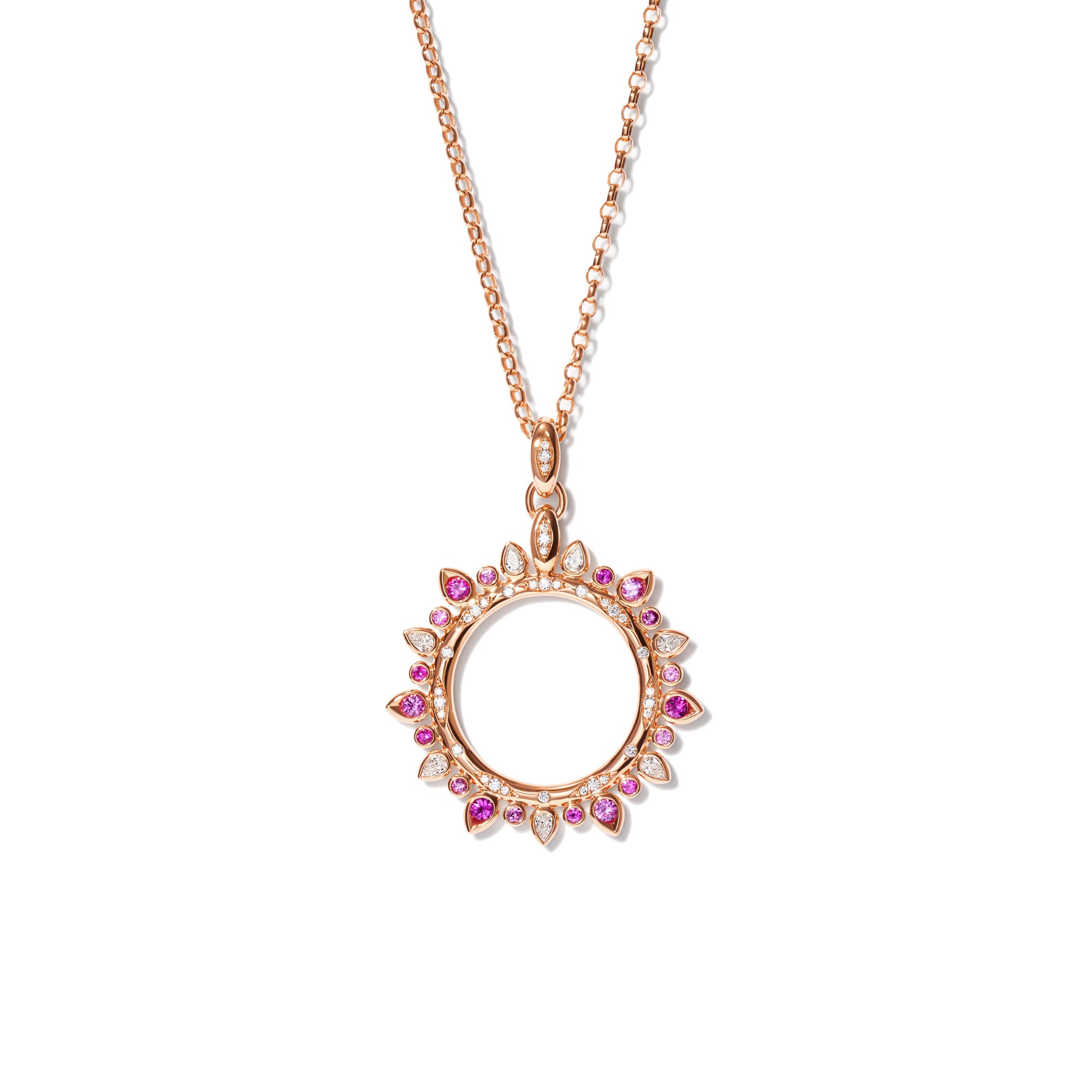 Tamara Comolli SIGNATURE Anhänger Sun large 'Blush' (P-SIG-Sun-l-Blu-rg) aus Roségold mit Diamant und Saphir