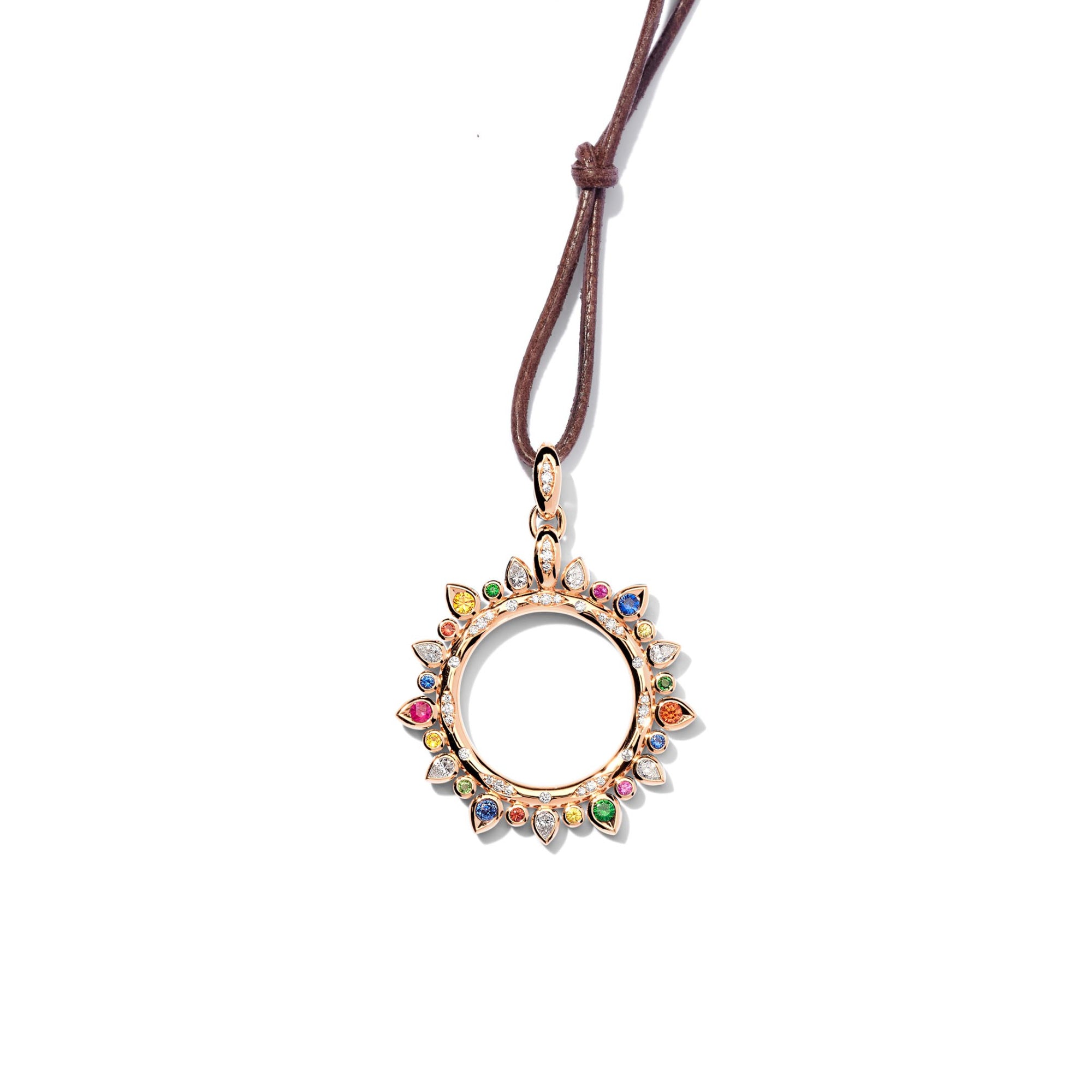 Tamara Comolli SIGNATURE Anhänger Sun large 'Candy' (P-SIG-Sun-l-Can-rg) aus Roségold mit Diamant, Saphir und Tsavorit