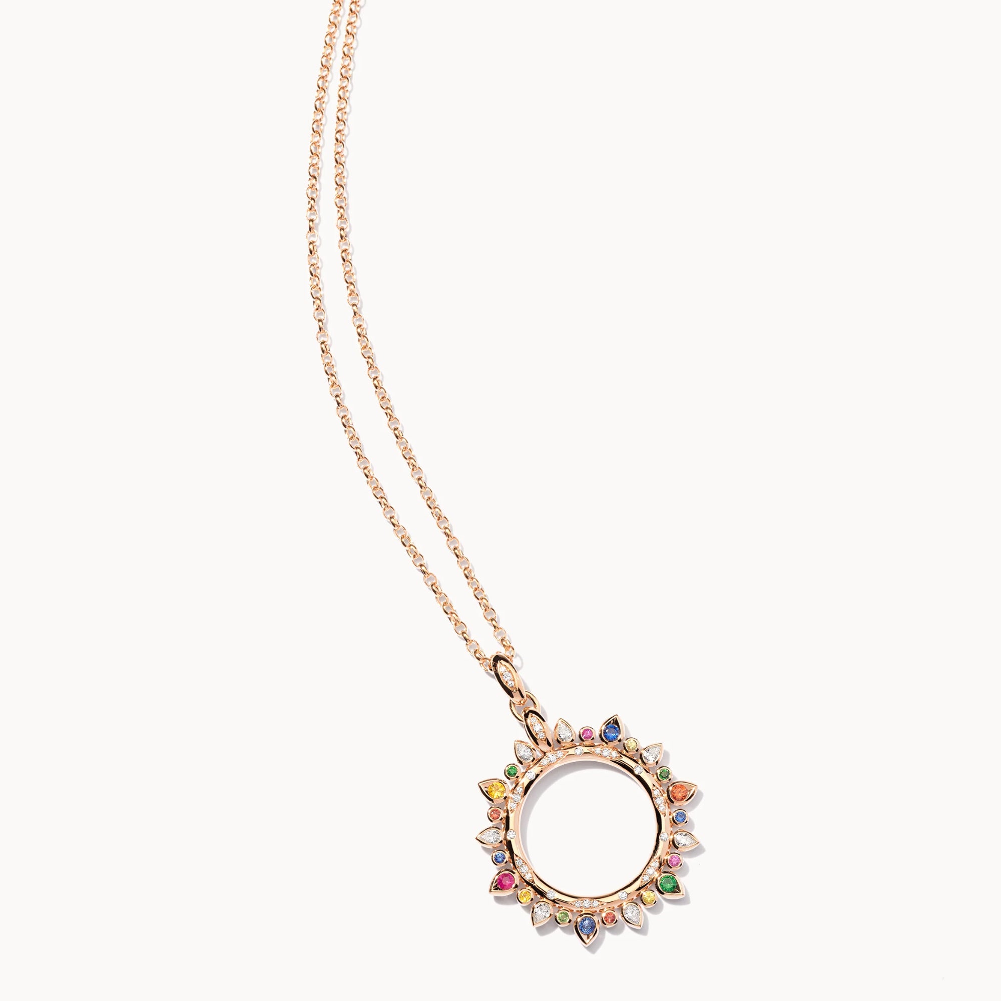 Tamara Comolli SIGNATURE Anhänger Sun large 'Candy' (P-SIG-Sun-l-Can-rg) aus Roségold mit Diamant, Saphir und Tsavorit
