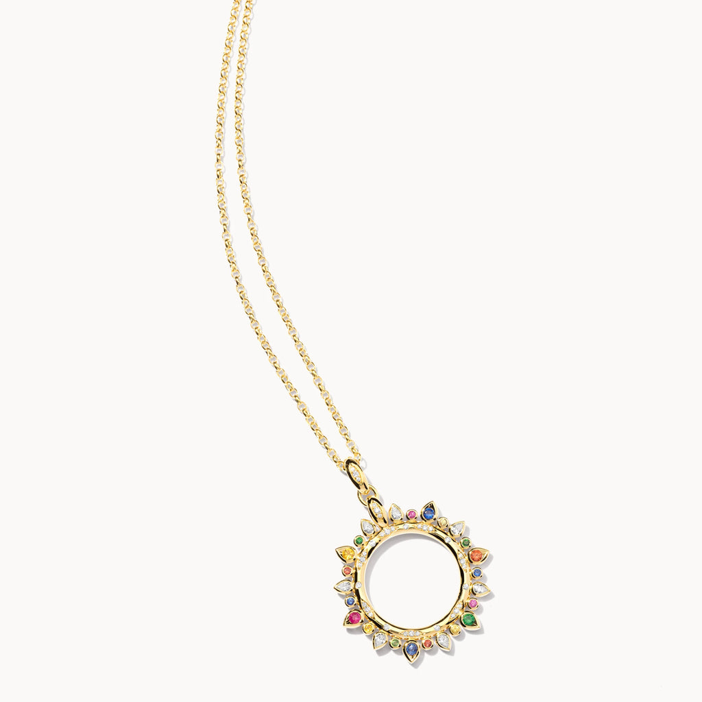 Tamara Comolli SIGNATURE Anhänger Sun large 'Candy' (P-SIG-Sun-l-Can-yg) aus Gelbgold mit Diamant, Saphir und Tsavorit