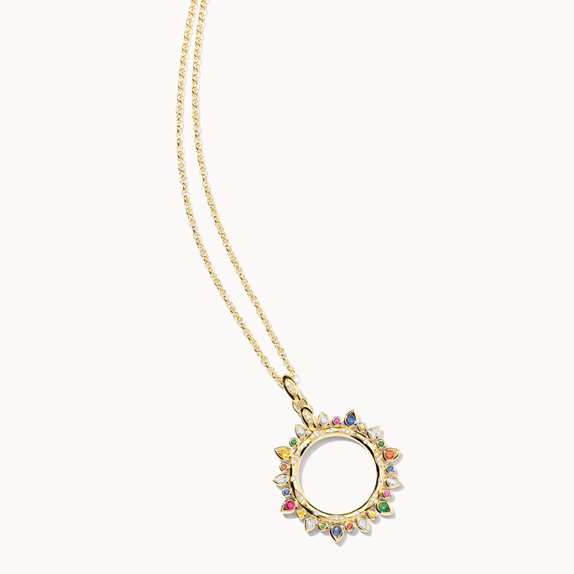 Tamara Comolli SIGNATURE Anhänger Sun large 'Candy' (P-SIG-Sun-l-Can-yg) aus Gelbgold mit Diamant, Saphir und Tsavorit
