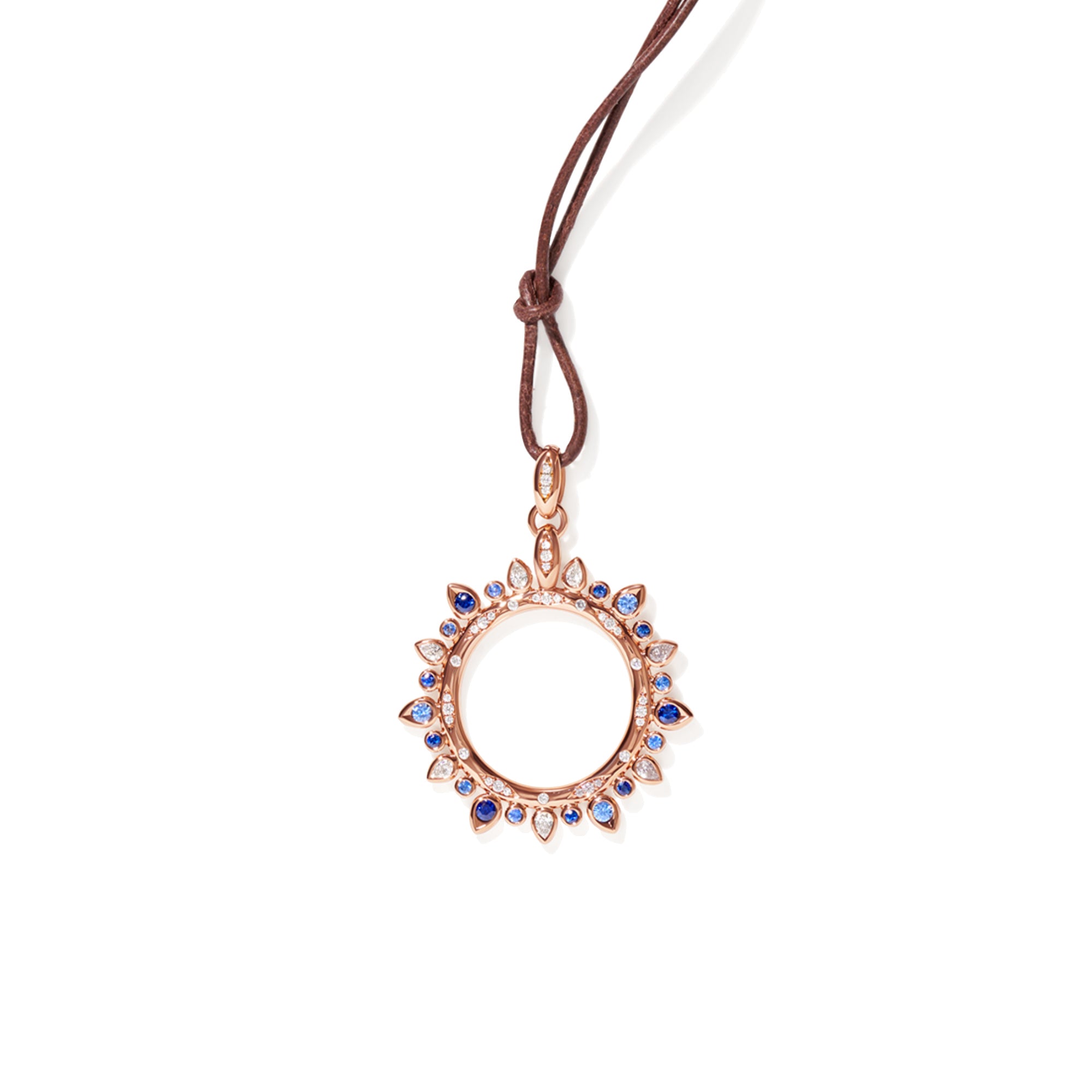 Tamara Comolli SIGNATURE Anhänger Sun large 'Ocean' (P-SIG-Sun-l-Oce-rg) aus Roségold mit Diamant und Saphir