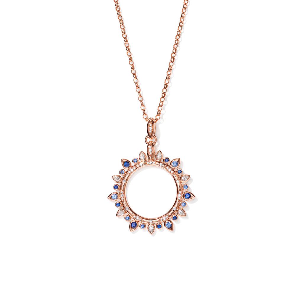 Tamara Comolli SIGNATURE Anhänger Sun large 'Ocean' (P-SIG-Sun-l-Oce-rg) aus Roségold mit Diamant und Saphir