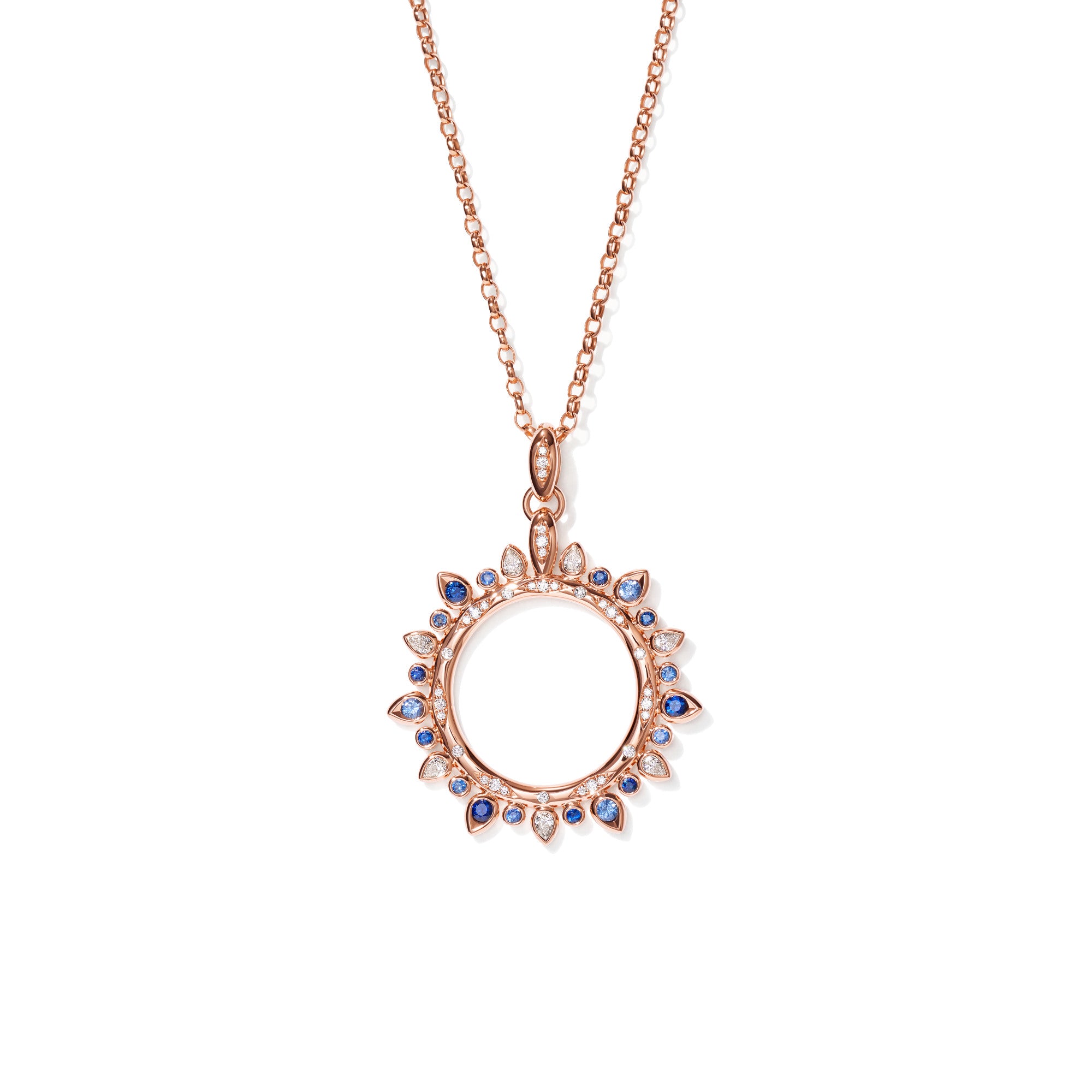 Tamara Comolli SIGNATURE Anhänger Sun large 'Ocean' (P-SIG-Sun-l-Oce-rg) aus Roségold mit Diamant und Saphir