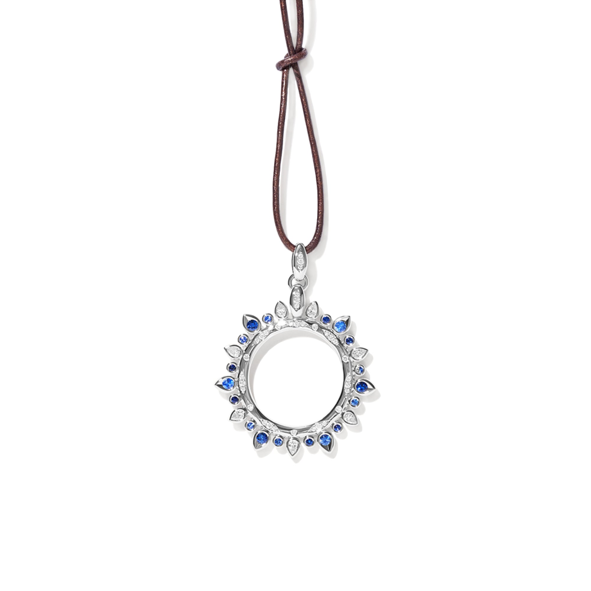 Tamara Comolli SIGNATURE Anhänger Sun large 'Ocean' (P-SIG-Sun-l-Oce-wg) aus Weißgold mit Diamant und Saphir