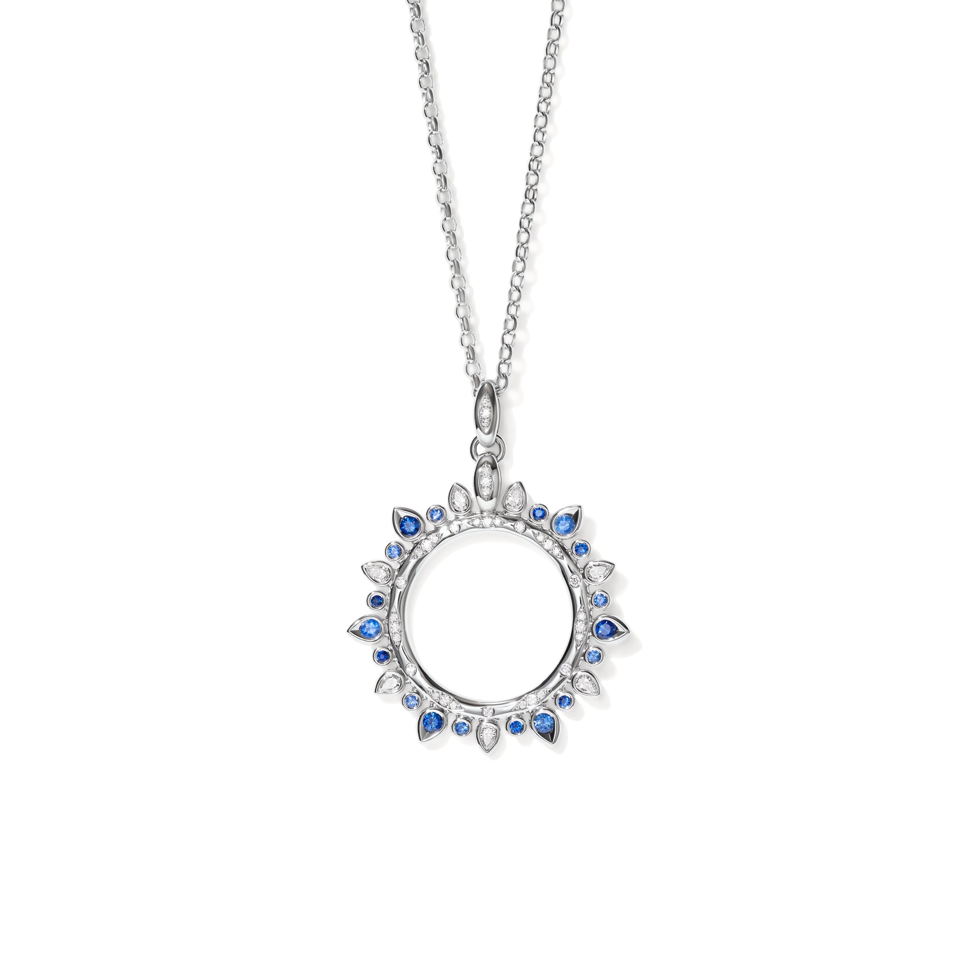 Tamara Comolli SIGNATURE Anhänger Sun large 'Ocean' (P-SIG-Sun-l-Oce-wg) aus Weißgold mit Diamant und Saphir