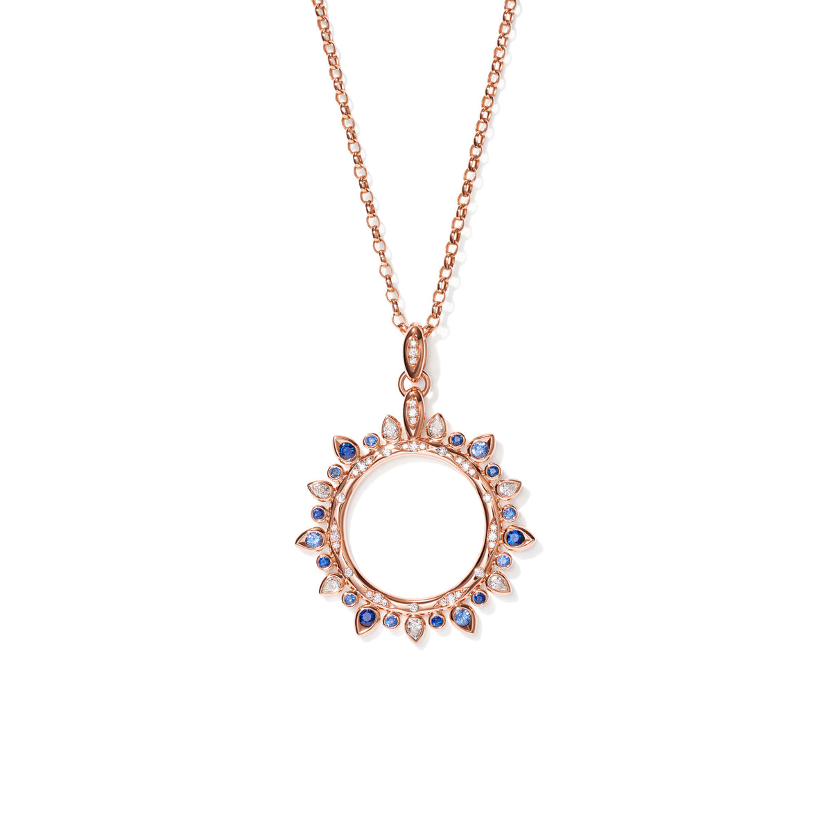 Tamara Comolli SIGNATURE Anhänger Sun 'Ocean' Large (P-SIG-Sun-l-Oce-rg) aus Roségold mit Diamant und Saphir