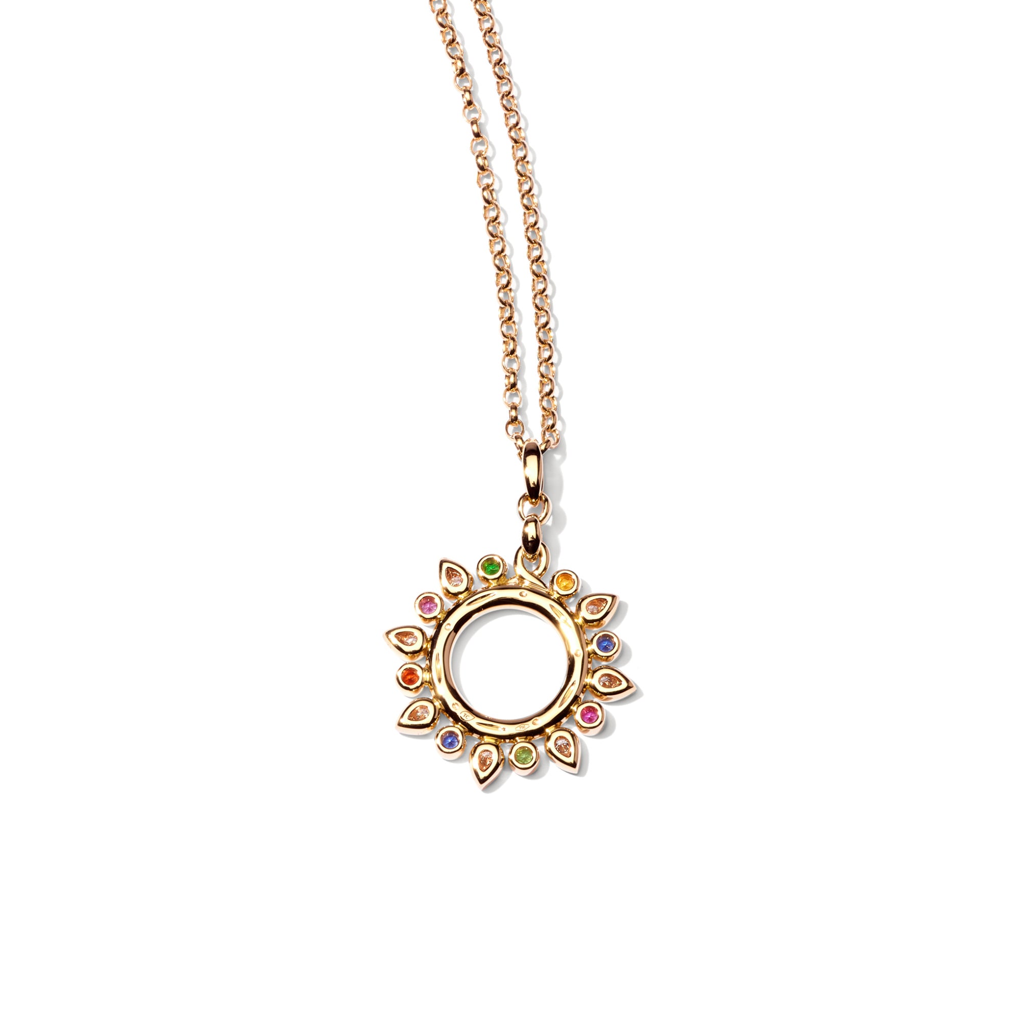 Tamara Comolli SIGNATURE Anhänger Sun small 'Candy' (P-SIG-Sun-s-Can-yg) aus Gelbgold mit Diamant, Saphir und Tsavorit