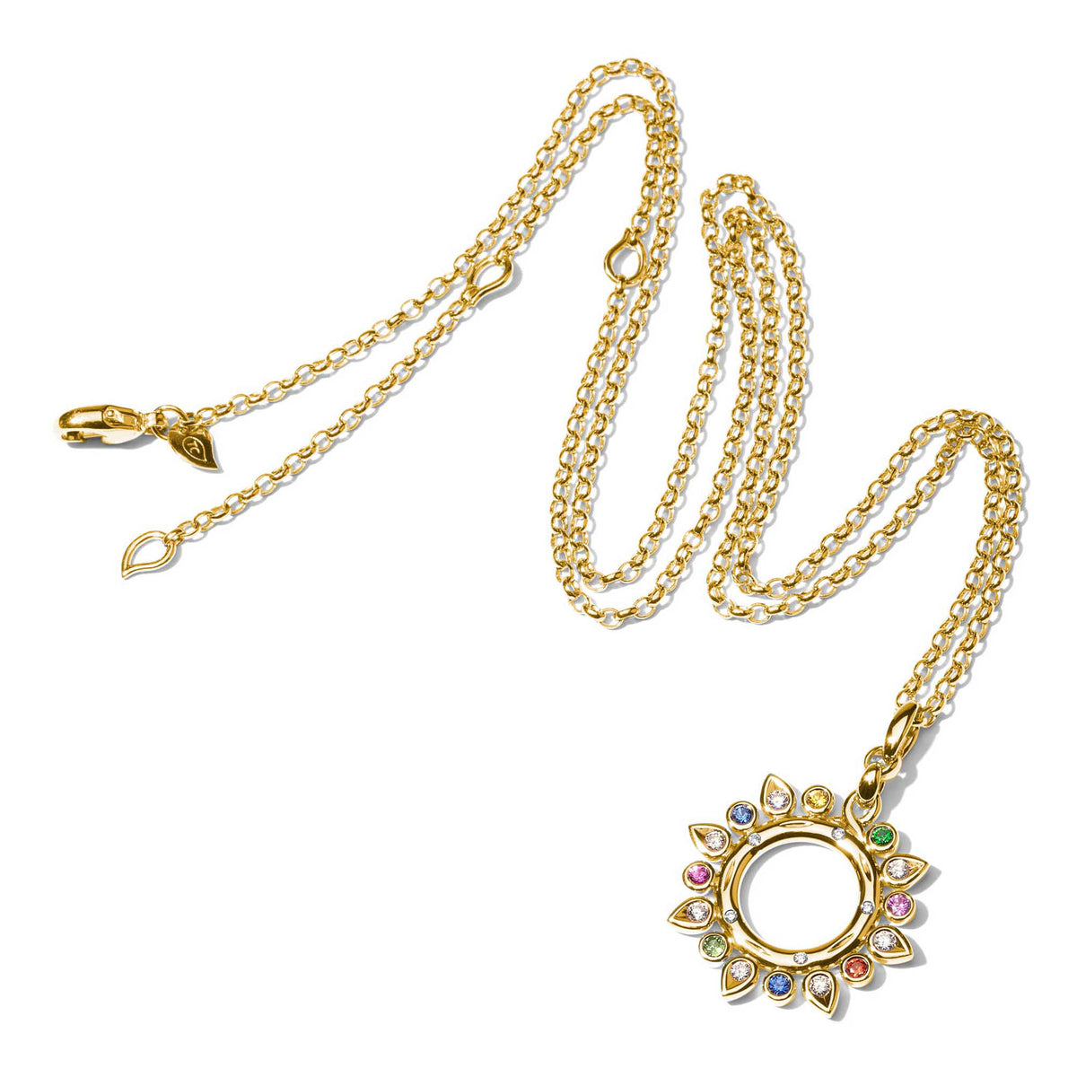 Tamara Comolli SIGNATURE Anhänger Sun small 'Candy' (P-SIG-Sun-s-Can-yg) aus Gelbgold mit Diamant, Saphir und Tsavorit