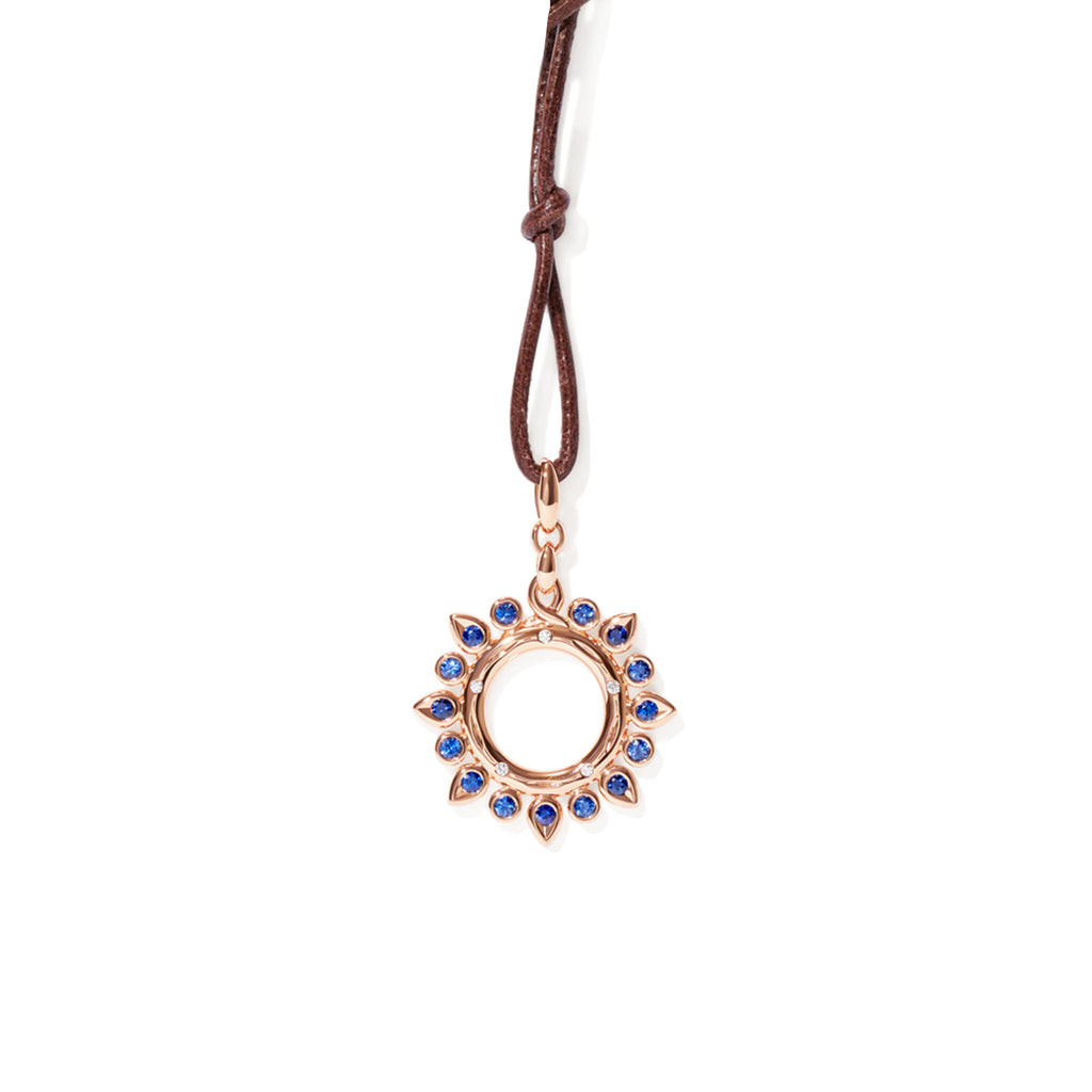 Tamara Comolli SIGNATURE Anhänger Sun small 'Ocean' (P-SIG-Sun-s-Oce-rg) aus Roségold mit Diamant und Saphir