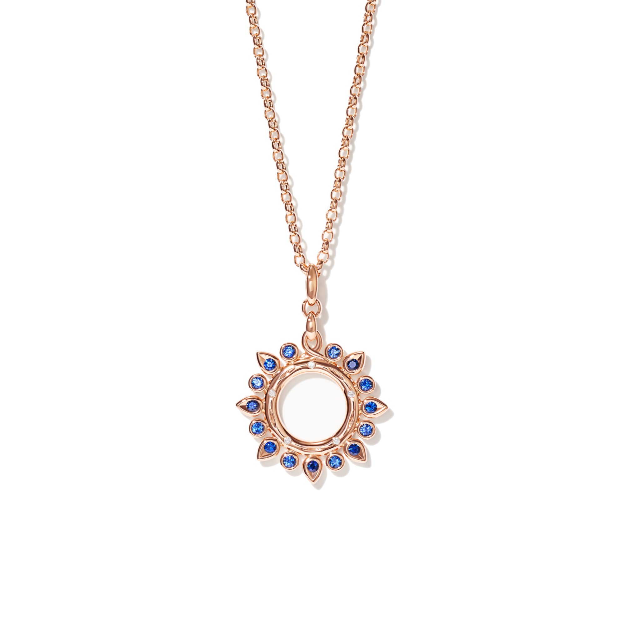 Tamara Comolli SIGNATURE Anhänger Sun small 'Ocean' (P-SIG-Sun-s-Oce-rg) aus Roségold mit Diamant und Saphir