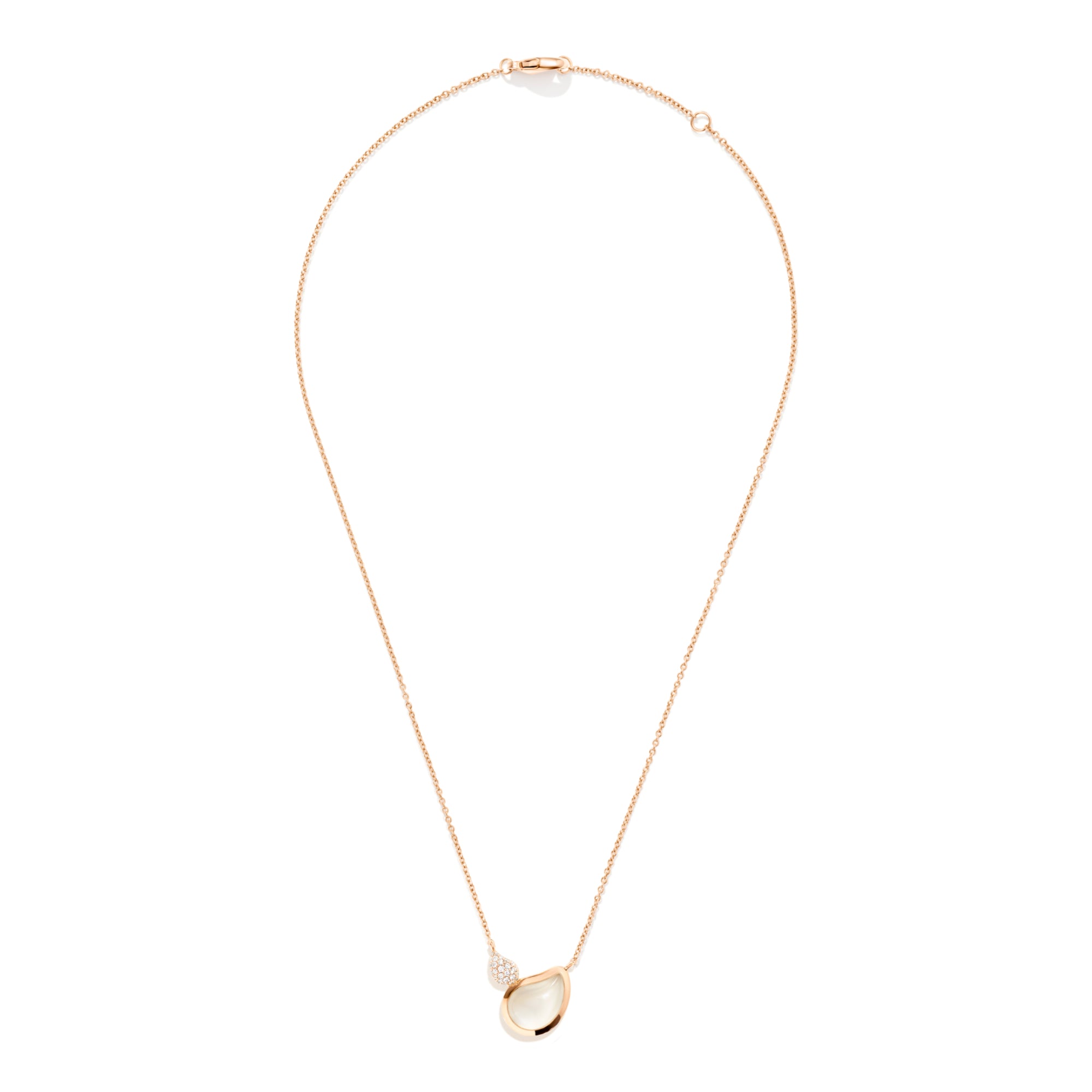Tamara Comolli SIGNATURE Halskette 2 Drops (N-Sig-2Dr-MoSa-p-rg) aus Roségold mit Diamant und Mondstein