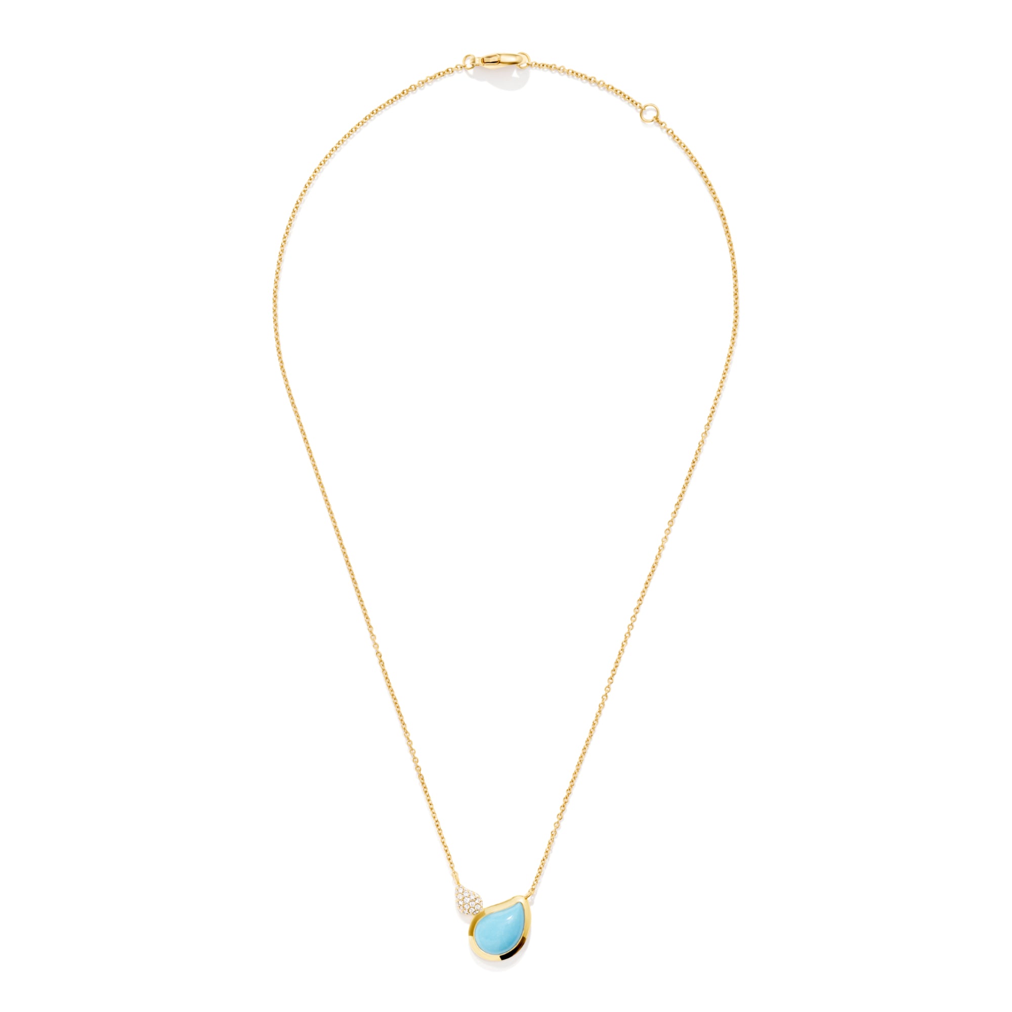 Tamara Comolli SIGNATURE Halskette 2 Drops (N-Sig-2Dr-Tur-p-yg) aus Gelbgold mit Diamant und Türkis