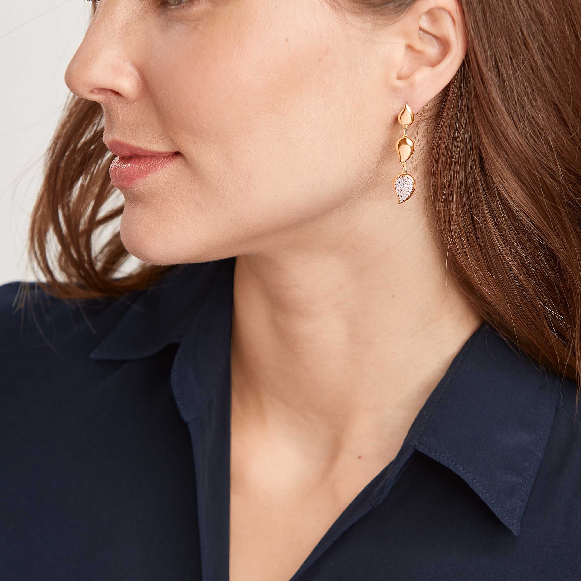Tamara Comolli SIGNATURE Wave 3 Tropfenelemente Ohrhänger (E-Sig-Wave-3-p-rg) aus Roségold mit Diamant