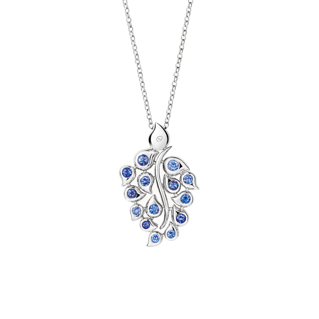 Tamara Comolli SNOWFLAKES Leaf Anhänger 'Classic/Sky' (P-SF-L-ClSky-wg) aus Weißgold mit Diamant und Saphir