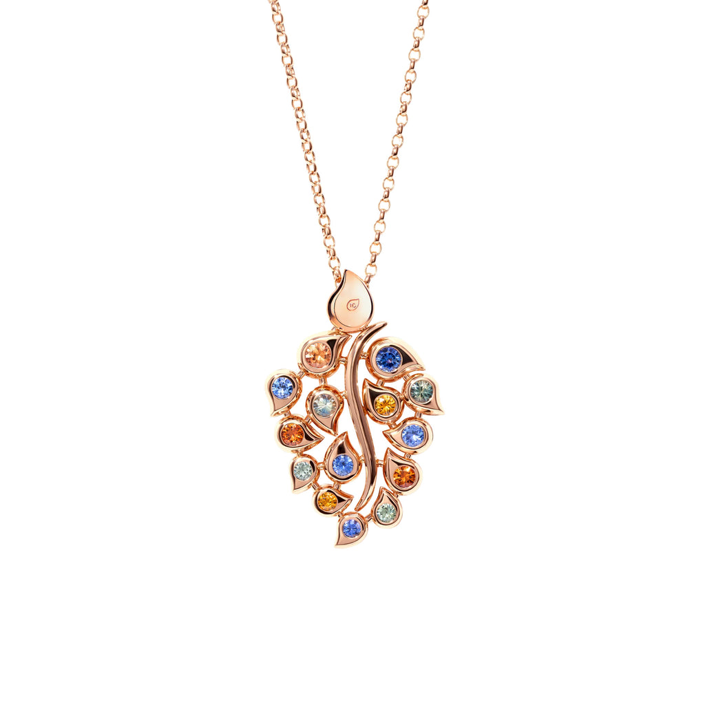 Tamara Comolli SNOWFLAKES Leaf Anhänger in 'Classic/Primaluce' (P-SF-L-ClPri-rg) aus Roségold mit Diamant und Saphir