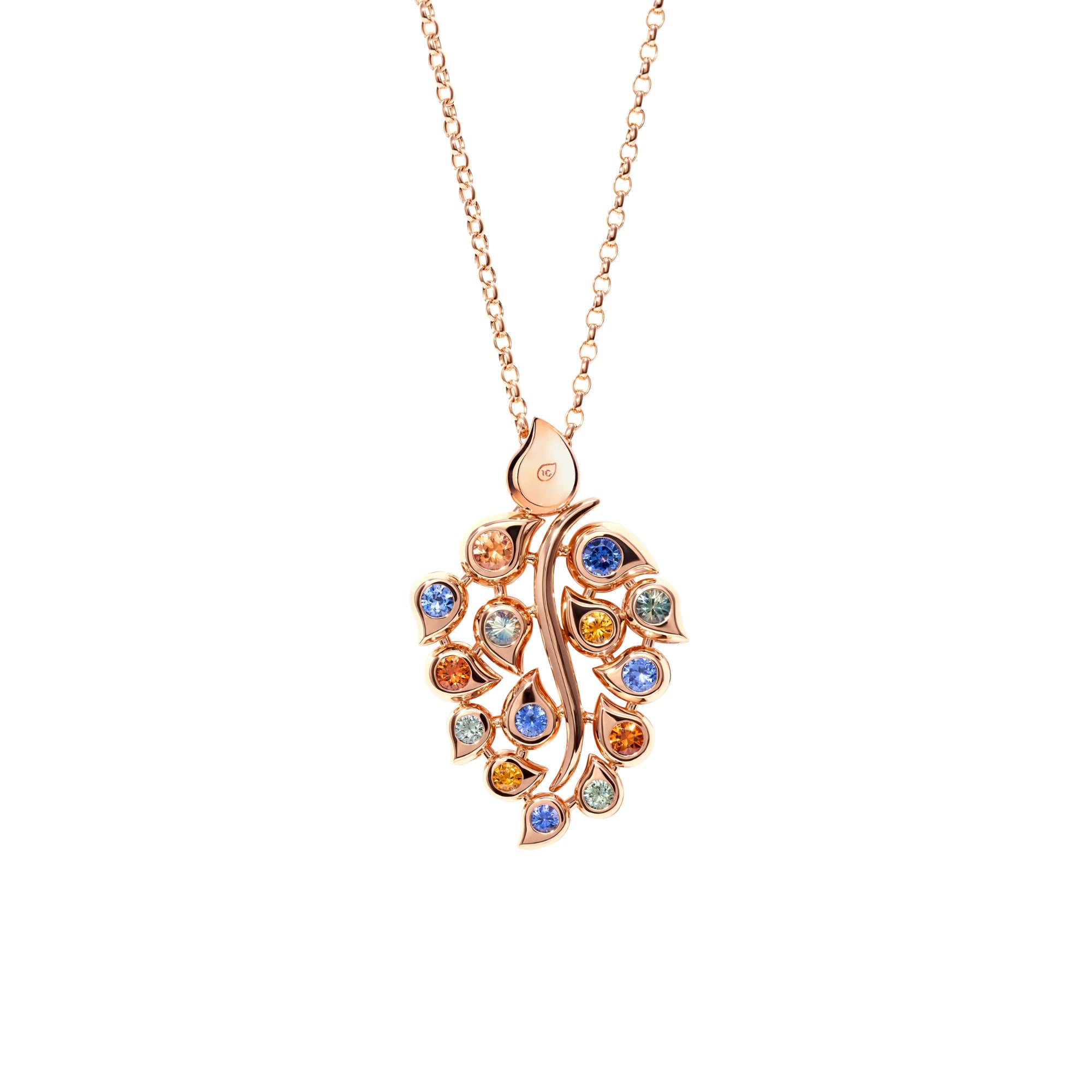 Tamara Comolli SNOWFLAKES Leaf Anhänger in 'Classic/Primaluce' (P-SF-L-ClPri-rg) aus Roségold mit Diamant und Saphir