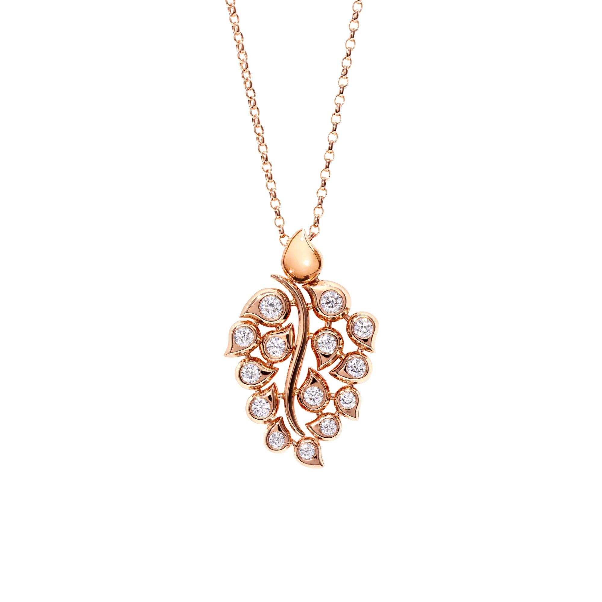 Tamara Comolli SNOWFLAKES Leaf Anhänger in 'Classic/Primaluce' (P-SF-L-ClPri-rg) aus Roségold mit Diamant und Saphir