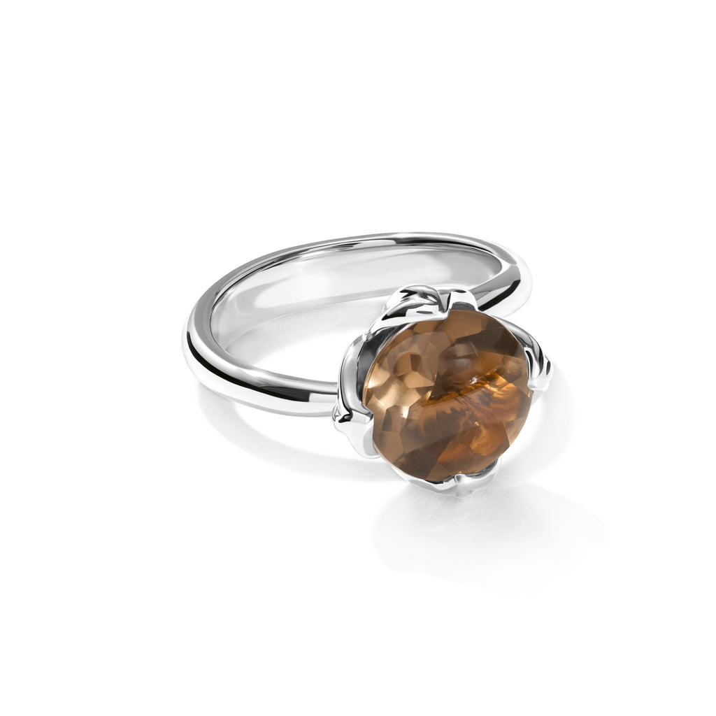 Tamara Comolli TULIP Ring Small mit Rauchquarz (R-TUL-s-SmQu-wg) aus Weißgold mit Rauchquarz